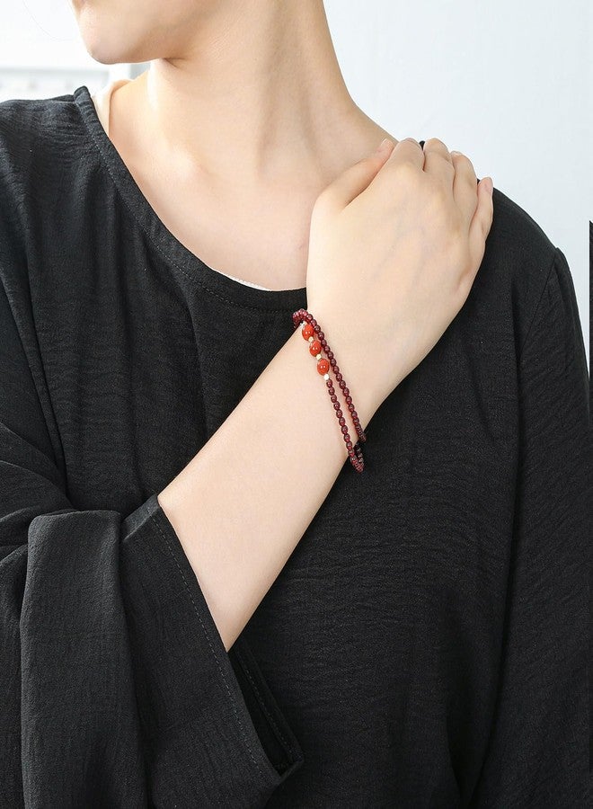 Moslovstar Red Garnet Stretch Bracelet Delicate Layered Bracelet 3.5mm Beads with Red Agate Handmade January Birthstones Gifts for Women, 6.5" - Image 5